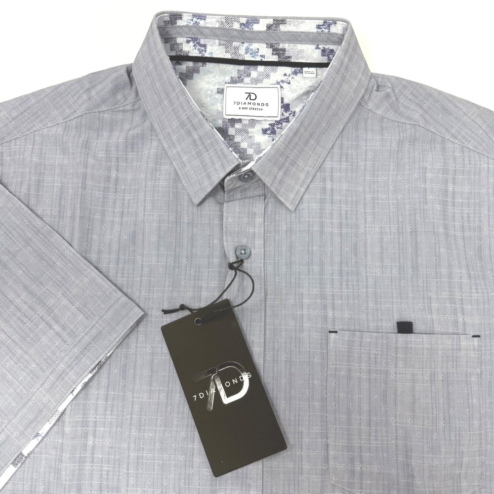 7Diamonds Vista Mens Large Short Sleeve Button Down Shirt Grey SMK-7561 NEW
